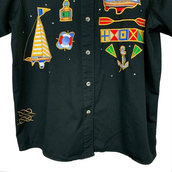 Vintage Quacker Factory Sailing Shirt Short Sleeve Boating Nautical Women's L - Picture 6 of 9